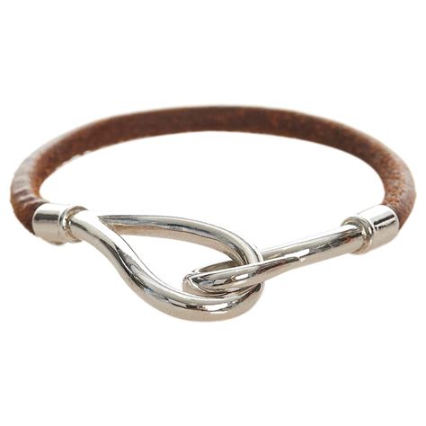 hermes natural leather jumbo hook bracelet|silver Hermes bracelet.